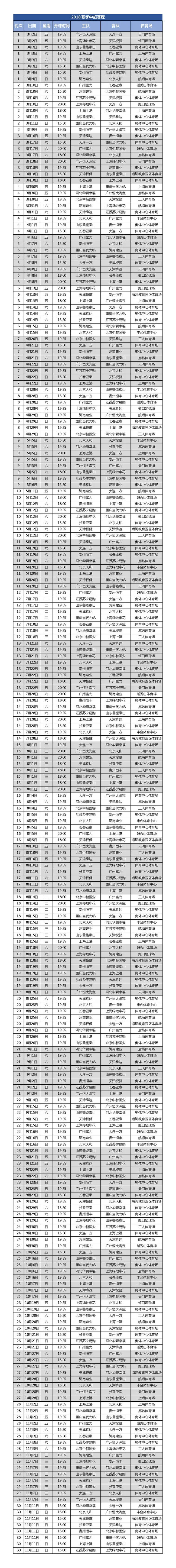 中超2018赛季赛程