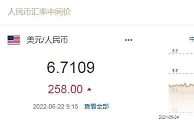 人民币兑美元中间价报6.7109，下调258个基点