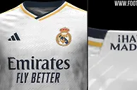 皇马下赛季主场球衣细节：金边线条搭配口号“Hala Madrid”