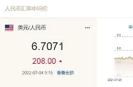 人民币兑美元中间价报6.7071，下调208个基点