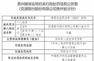 交通银行贵州分行违法被罚 向关系人发放信用贷款