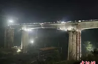 广汕高铁重点工程跨京九铁路特大桥连续梁转体成功