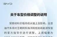 比亚迪官宣部分车型涨价 最高涨幅6000元