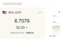 人民币兑美元中间价报6.7079，上调30个基点