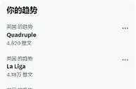 曼联2-5塞维利亚赛后，“Quadruple（四倍）”登上英国推特热搜