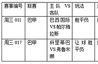 过关2串1:巴国际主场强 弗鲁米嫩不败